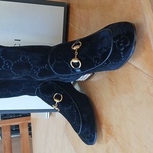 【Final Sale】Authentic GUCCI VELVET crystal knee high boots 38.5/ Usa 8